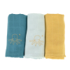 lot de 3 langes bébé mixte garçon fille bleu canard et jaune moutarde motif pieuvre broderie en coton bio oekotex