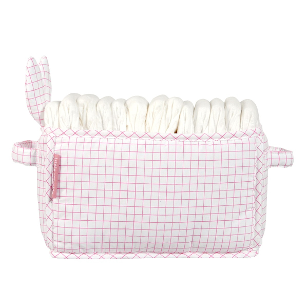 Bac de rangement à couches en tissu avec oreilles de lapin motif à carreaux roses