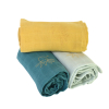 lot de 3 langes bébé mixte garçon fille bleu canard et jaune moutarde motif pieuvre broderie en coton bio oekotex