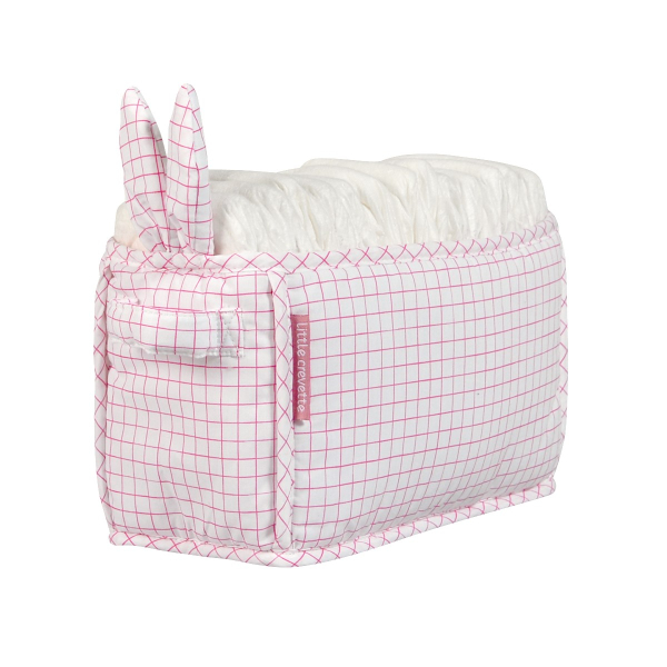 Bac de rangement à couches en tissu avec oreilles de lapin motif à carreaux roses