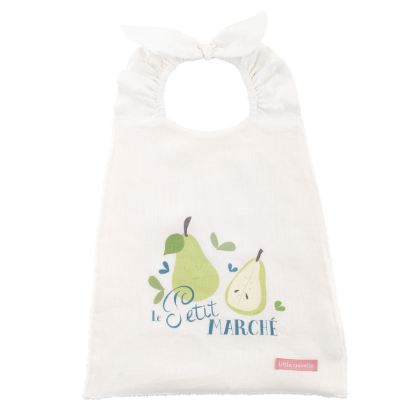 Serviette bavoir élastiqué blanc mixte fille garçon motif poire le petit marché en coton bio oekotex
