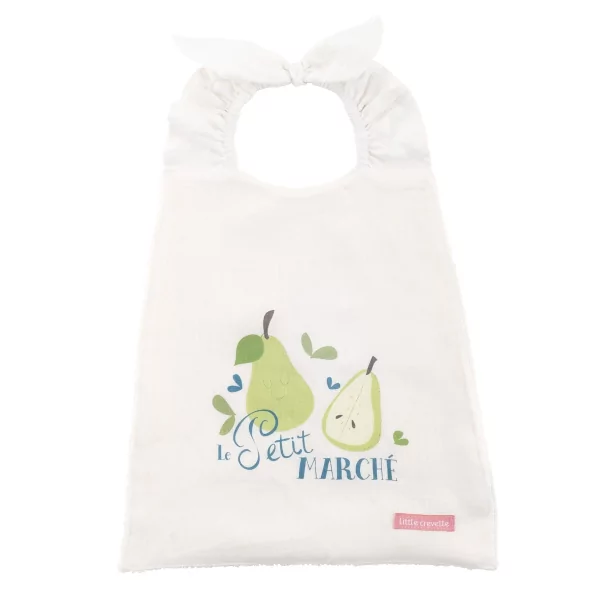 Serviette bavoir élastiqué blanc mixte fille garçon motif poire le petit marché en coton bio oekotex