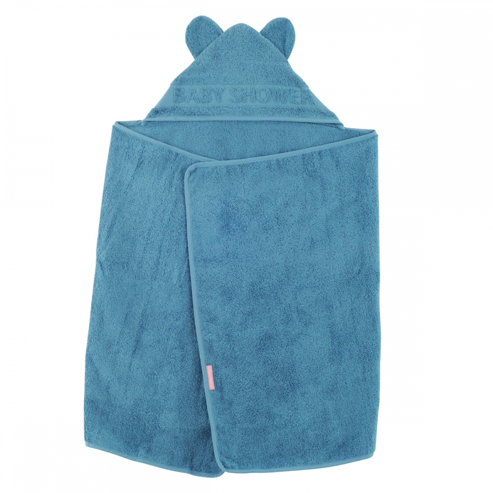 Cape De Bain Bebe A Oreilles En Coton Bio Bleu Canard Little Crevette
