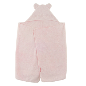 cape de bain bébé à oreilles Baby Shower rose pâle coton bio oeko-tex