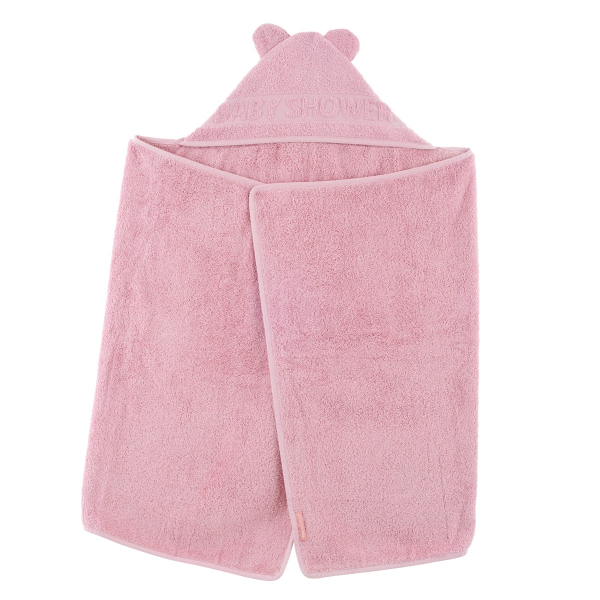 cape de bain bébé à oreilles Baby Shower vieux rose coton bio oeko-tex