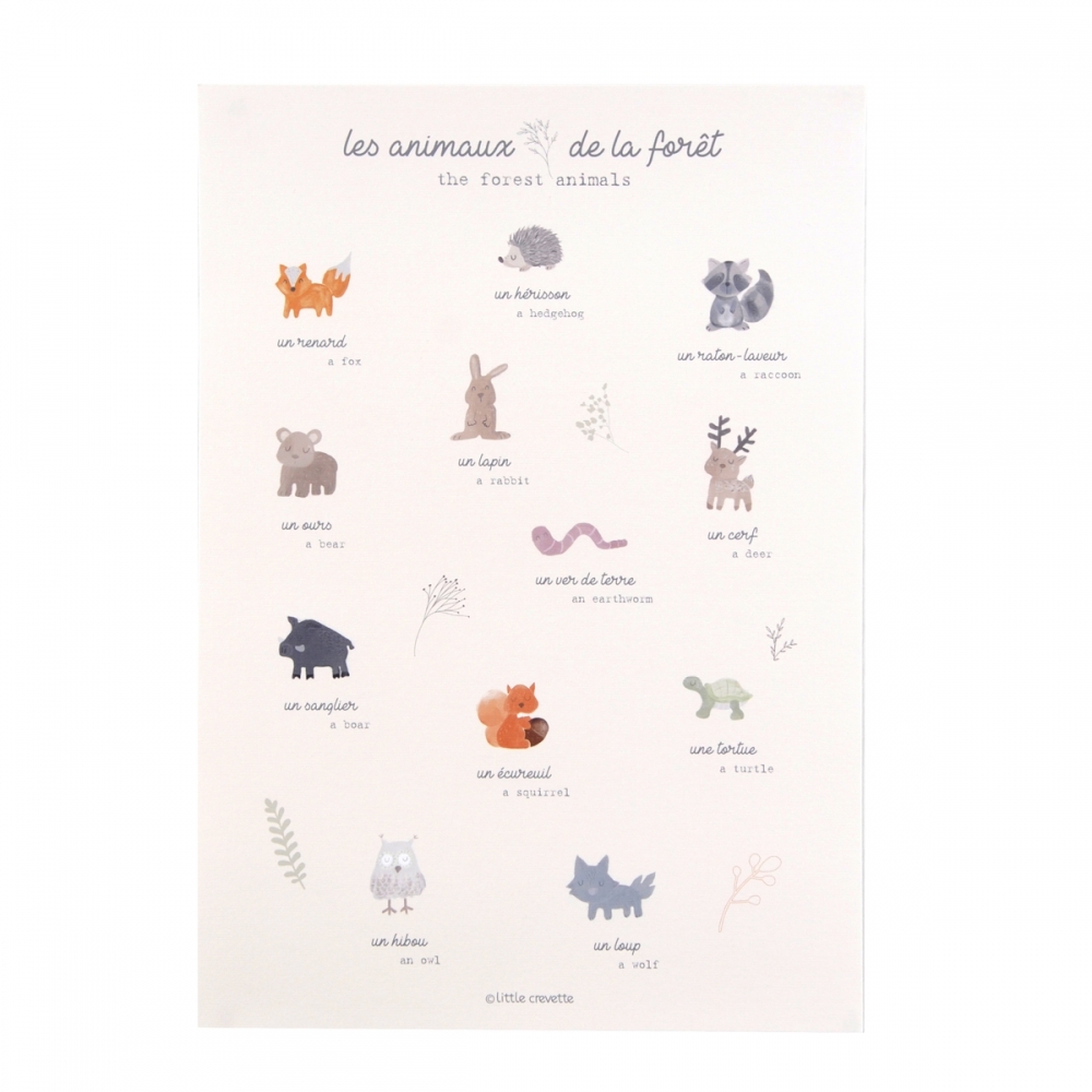 Affiche Chambre Bebe Les Animaux De La Foret Little Crevette