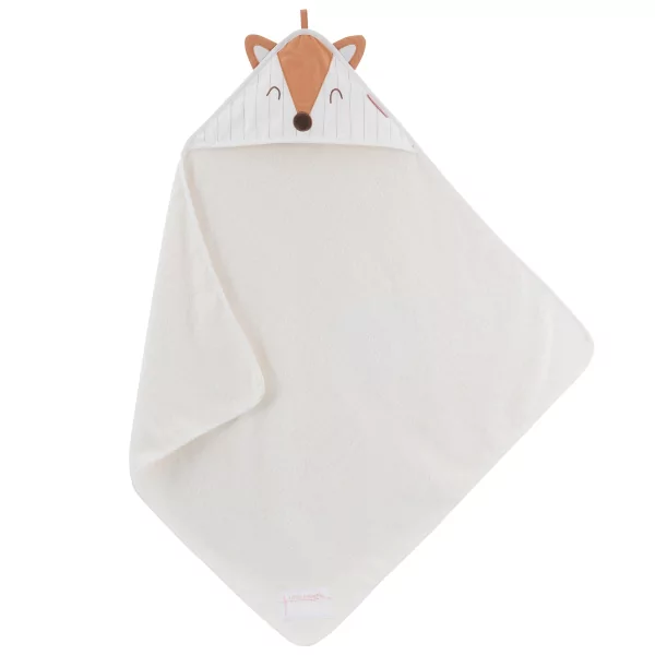 Cape de bain renard avec petites oreilles en coton bio Oeko-tex 100 coloris écru et terracotta