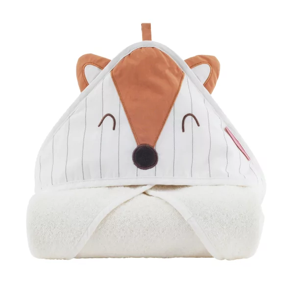 Cape de bain renard avec petites oreilles en coton bio Oeko-tex 100 coloris écru et terracotta