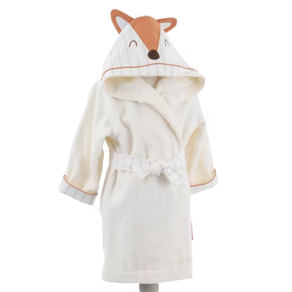 Peignoir à capuche enfant mixte fille garçon blanc capuche renard en coton bio oekotex