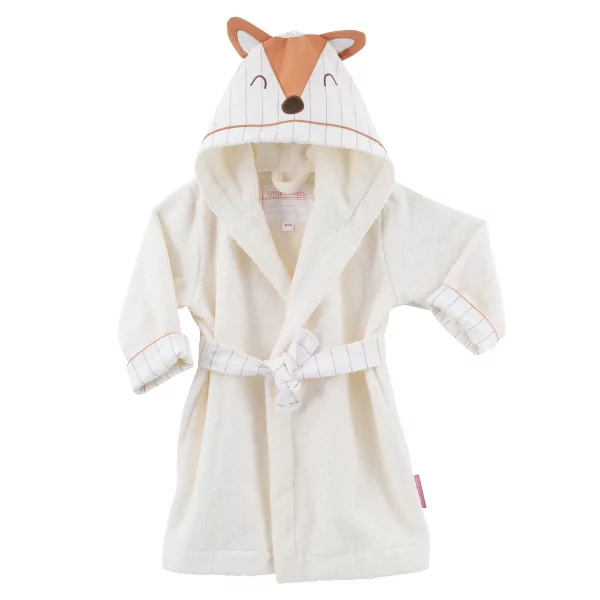 Peignoir à capuche enfant mixte fille garçon blanc capuche renard en coton bio oekotex