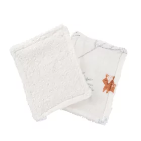 lingettes bébé en tissu lavables et réutilisables gaze de coton et éponge écru motif renard coton bio et oekotex