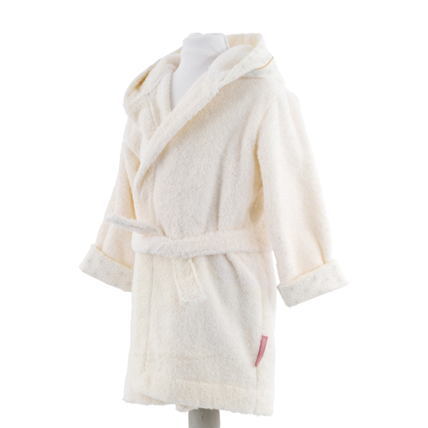 Peignoir à capuche enfant mixte fille garçon blanc écru broderie lapin et oreilles de lapin sur la capuche en coton bio oekotex
