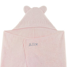Cape de bain bébé mixte garçon fille vieux rose oreilles à personnaliser prénom avec broderie coton bio oekotex