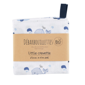 Débarbouillettes en gaze de coton bio lavable et réutilisable bleu motif baleine