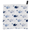 Débarbouillettes en gaze de coton bio lavable et réutilisable bleu motif baleine