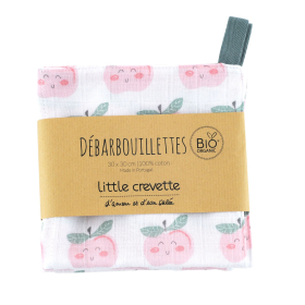 Débarbouillettes en gaze de coton bio lavable et réutilisable motif pommes rose