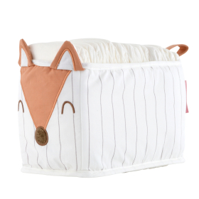Bac rangement à couches renard écru et terracotta en tissu brodé avec petites oreilles - coton bio