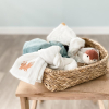 lot de 3 langes bébé mixte garçon fille blanc motif animaux de la foret et feuillages en coton bio oekotex