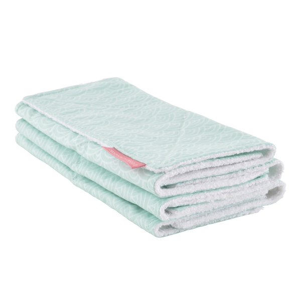 Essuie-tout en tissu lavable et réutilisable doublé éponge motif vagues bleu turquoise en coton bio
