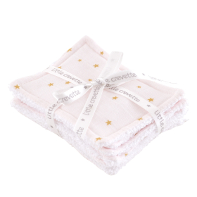 lingettes bébé en tissu lavables et réutilisables gaze de coton et éponge rose pâle motif étoile dorées coton bio et oekotex