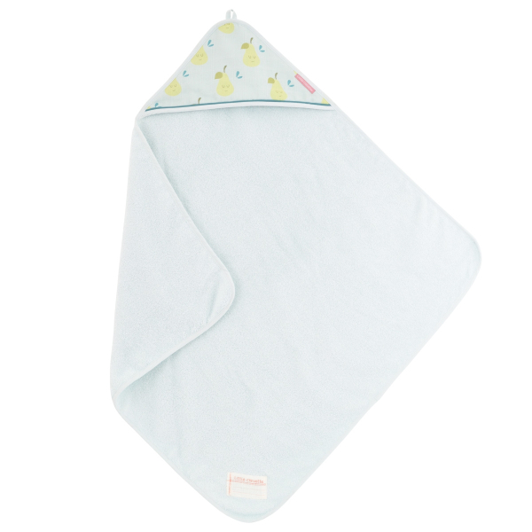 Cape de bain bébé mixte garçon fille bleu et vert motif poire coton bio oekotex