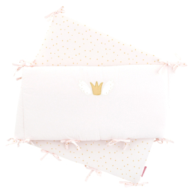 tour de lit bébé fille rose pale broderie couronne dorée en coton bio oekotex
