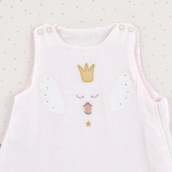 Gigoteuse été légère fille tog 0,5 rose pâle motif cygne princesse broderie dorée coton bio oekotex