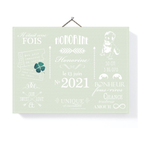 Tableau déco personnalisé Faire-part vert Opaline