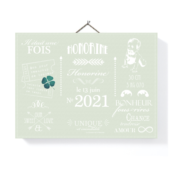 Tableau déco personnalisé Faire-part vert Opaline