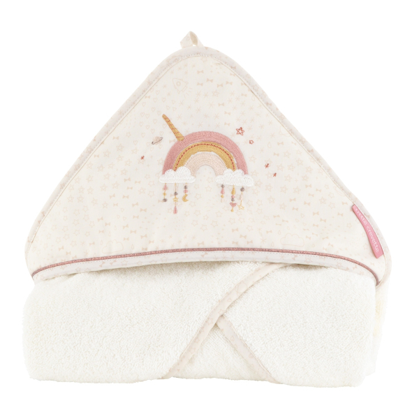 Cape de bain écrue motif souris bébé fille