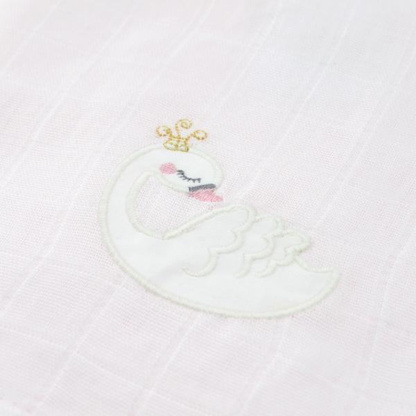 Lot de 3 langes bébé fille rose pâle étoiles dorés broderie cygne couronne en coton bio oekotex