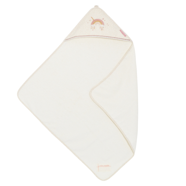 Cape de bain bébé fille arc-en-ciel écru coton bio oekotex