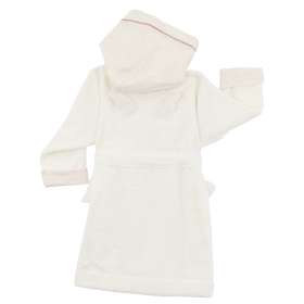 Peignoir à capuche enfant fille écru broderie arc-en-ciel rose en coton bio oekotex