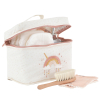 Trousse de toilette enfant ou bébé brodée arc-en-ciel coloris écru et rose en coton bio intérieur PVC  Utopia