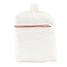 Trousse de toilette enfant ou bébé brodée arc-en-ciel coloris écru et rose en coton bio intérieur PVC Utopia