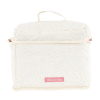 Trousse de toilette enfant ou bébé brodée arc-en-ciel coloris écru et rose en coton bio intérieur PVC Utopia