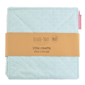 Essuie-tout en tissu lavable et réutilisable doublé éponge motif vagues bleu turquoise en coton bio