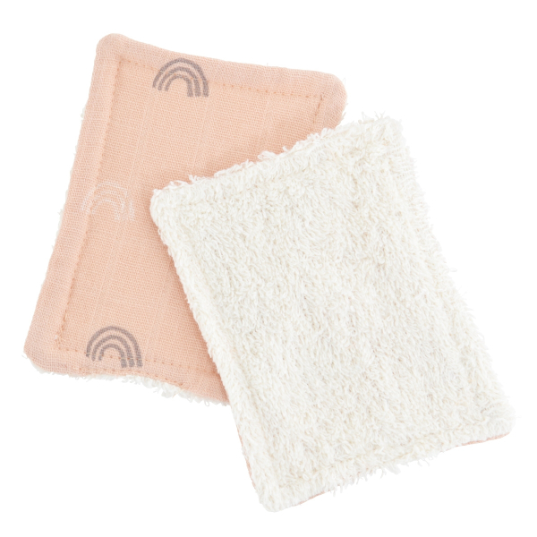 lingettes bébé en tissu lavables et réutilisables gaze de coton et éponge corail motif arc-en-ciel coton bio et oekotex