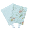 lingettes bébé en tissu lavable et réutilisable turquoise gaze de coton et éponge motif fleurs et fruits coton bio et oekotex