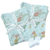 lingettes bébé en tissu lavable et réutilisable turquoise gaze de coton et éponge motif fleurs et fruits coton bio et oekotex