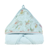 cape de bain fille bleu motif fleurs oiseaux en coton bio oekotex