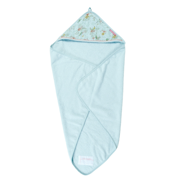 cape de bain fille bleu motif fleurs oiseaux en coton bio oekotex