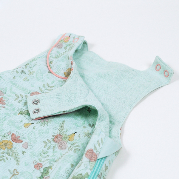 gigoteuse été légère tog 0,5 bleue fille col claudine motif fleurs et oiseaux en coton bio oekotex
