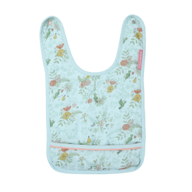 Bavoir fille bleu motif fleurs oiseaux en coton bio oekotex