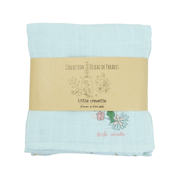 lot de 3 langes bébé mixte fille garçon bleu motif fleur oiseaux en coton bio oekotex