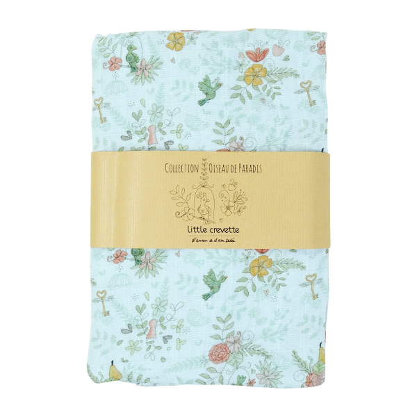 maxi-lange bébé mixte fille garçon bleu motif fleur oiseaux en coton bio oekotex