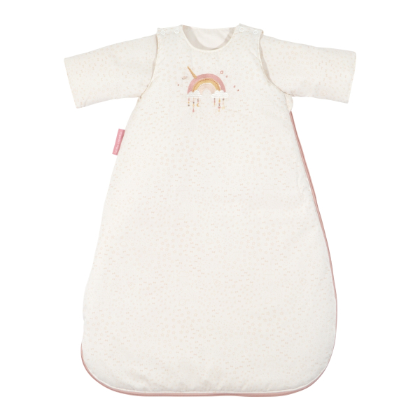 gigoteuse hiver fille rose pâle motif arc-en-ciel licorne manches amovibles tog 2,5 en coton bio oekoetex