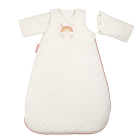 gigoteuse hiver fille rose pâle motif arc-en-ciel licorne manches amovibles tog 2,5 en coton bio oekoetex