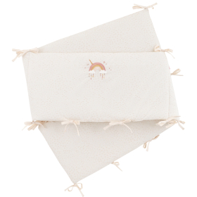 tour de lit bébé fille écru broderie arc-en-ciel rose en coton bio oekotex