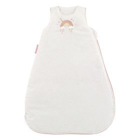 gigoteuse fille couleur écrue motif arc-en-ciel licorne rose en coton bio oekotex tog 2,5